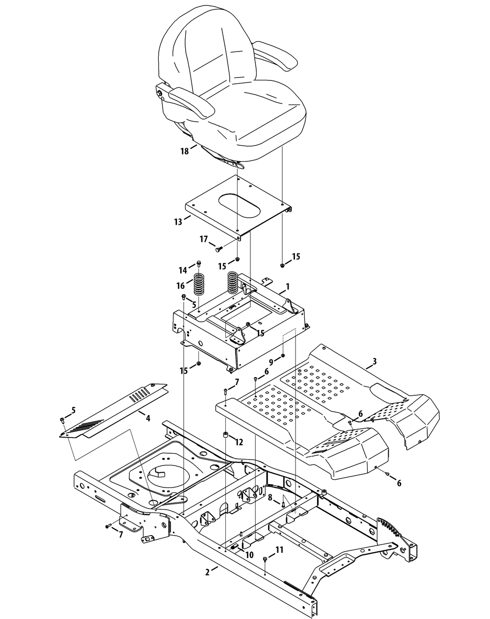 Seat And Frame Diagram and Parts List for Z-FORCES48 (53BH5FJB-53BH5FJB050)(2012) Cub Cadet Lawn Tractor